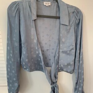 Le Lis Women's Blue Polka Dot Tie-Front Top